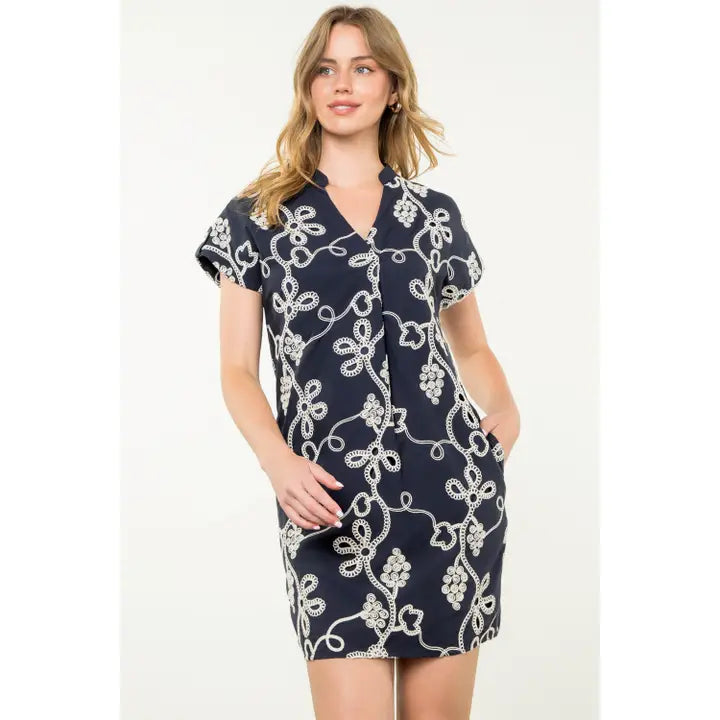 Navy Embroidered Dress