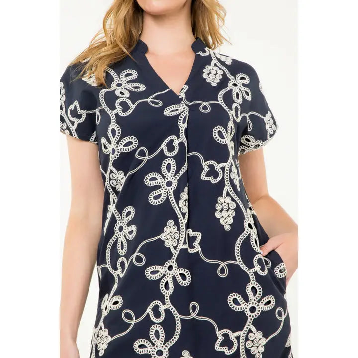 Navy Embroidered Dress